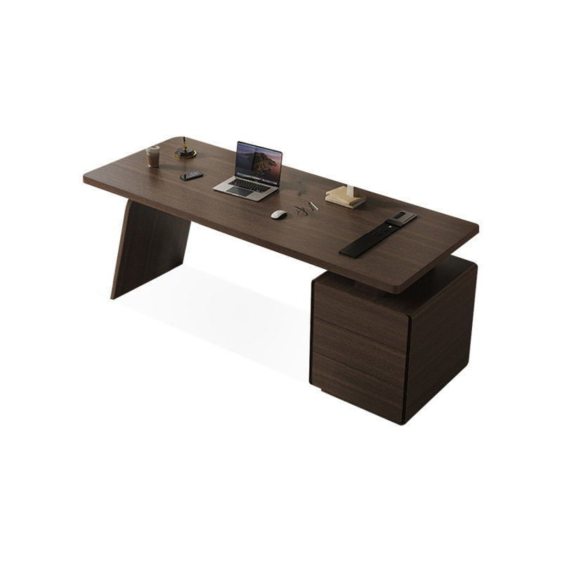 Bureau rectangulaire à 3 tiroirs Smoky Wood, Retour à droite, H 29,53 po x l 62,99 po x P 27,56 po