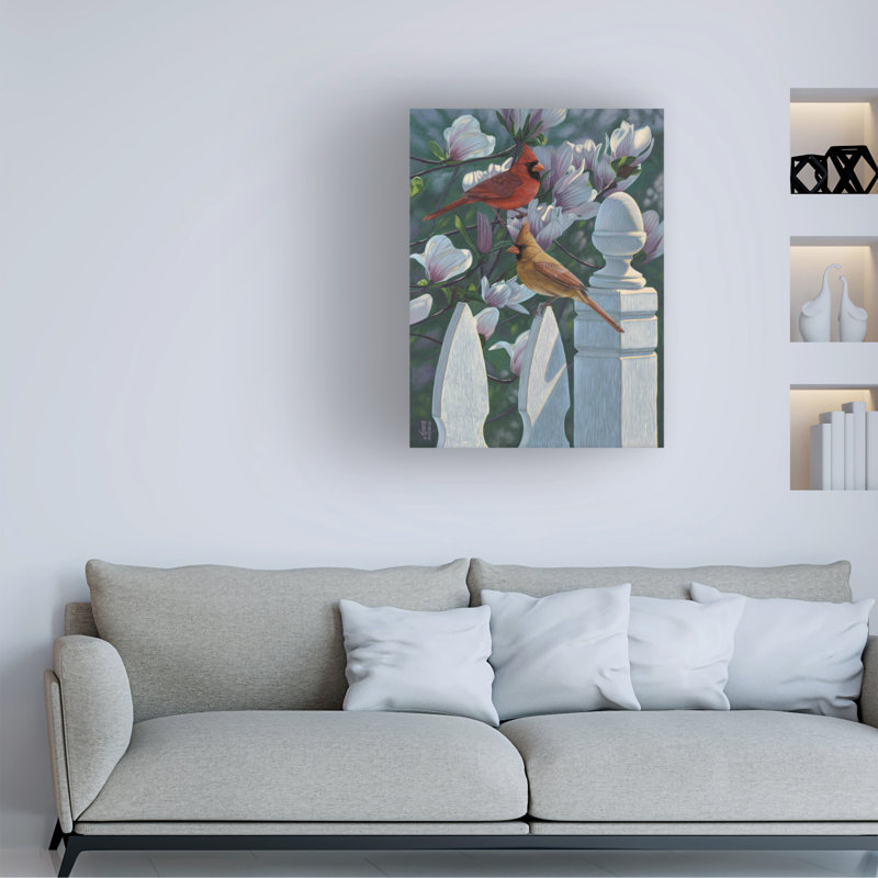 «Jeff Hoff Cardinals Magnolias», art sur toile, H 35 po x l 47 po