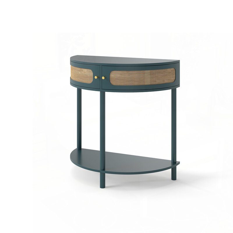 Unique Half Moon Console Table with Rattan Storage for Various Rooms