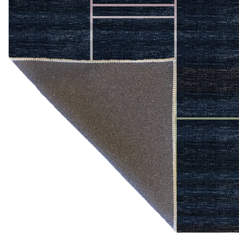 Navy Stripe Pavement Patterned Modern Decorative Rug, Runner 3'3.37" x 6'6.74"