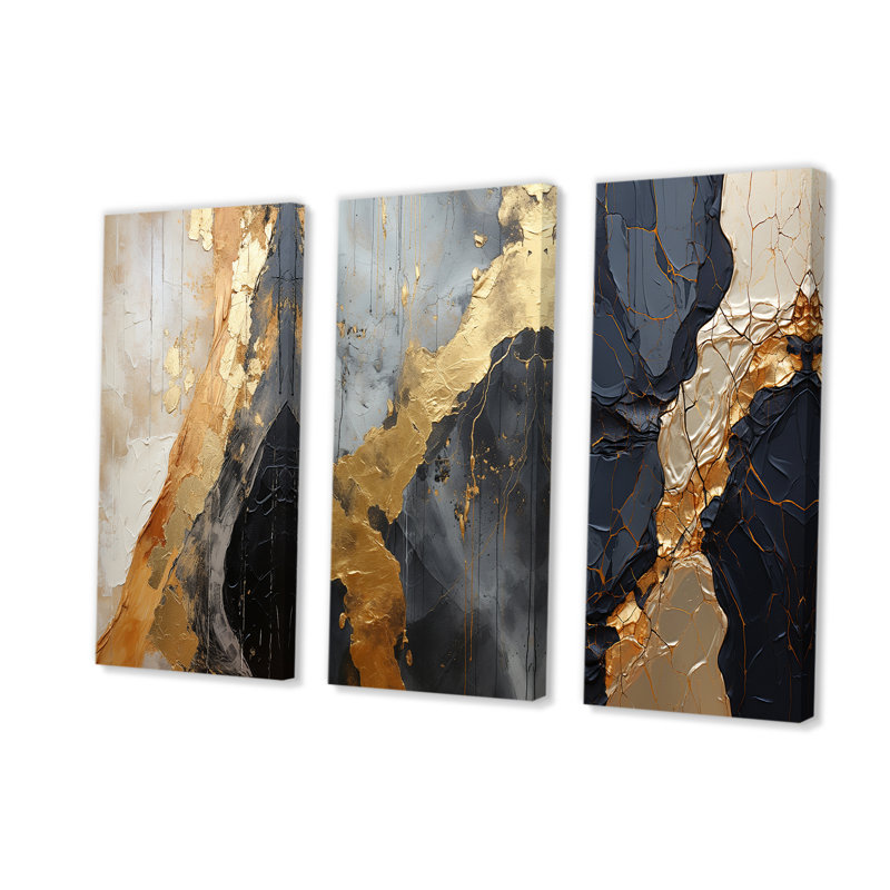 Minimalism Chrome Gold And Black Poteries, Toile tendue, H 28 po x l 36 po