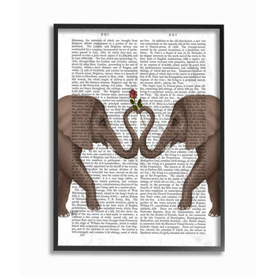 Elephants Heart Rose Book Page Illustration by Fab Funky - Graphic Art on Wood