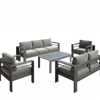 Meuble de patio en métal toutes saisons avec 7 sièges, coussins gris et structure en rouille pour une utilisation à l'extérieur dans le jardin 7 Table basse en fer robuste