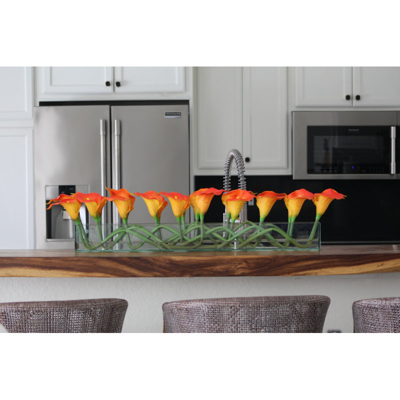 Moderna Lillies Faux Floral Arrangement in Planter, Orange