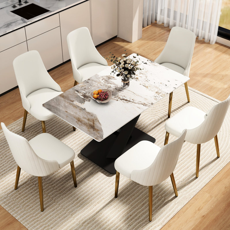 Table de salle à manger Buloke 56,64 "Buloke, White/Grey, H 30,20 po x l 56,64 po x P 30,84 po