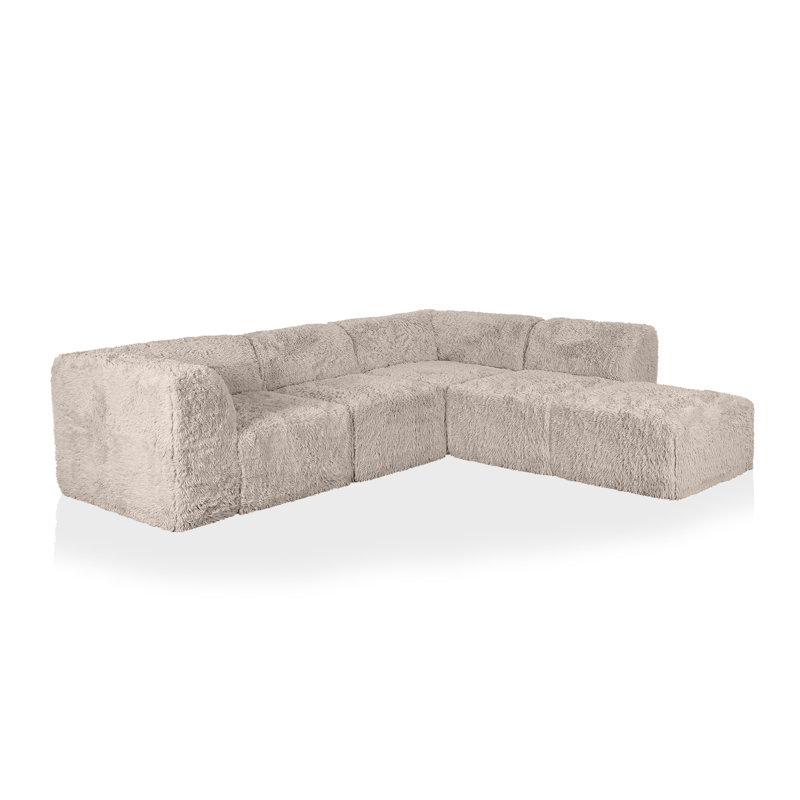 Dozie 5-Piece Faux Fur Foam Modular Compressed Sectional, Taupe Gray