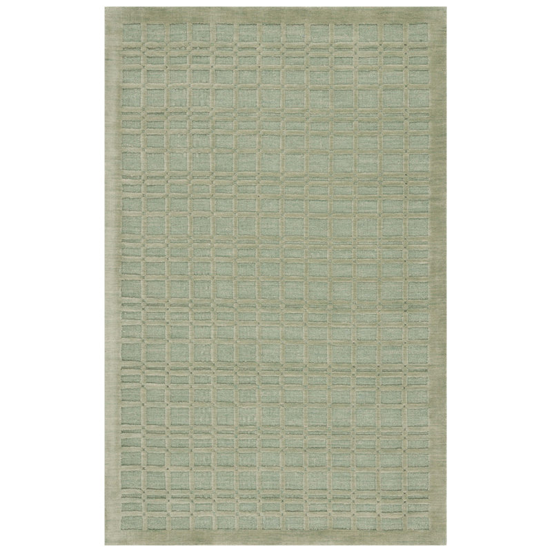 Keyjuan Hand Loomed Wool/Cotton Geometric Rug in Green, Rectangle 4" x 6"