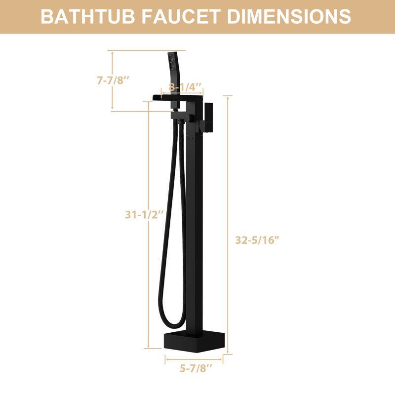 Freestanding Bathtub Faucet With Waterfall Tub Filler And Hand Shower, 360° Rotatable Spout, Dual Temperature Regulation, Brass Base Matte Black Faucet, 59" - Kink Hose, Control For Relaxing Water