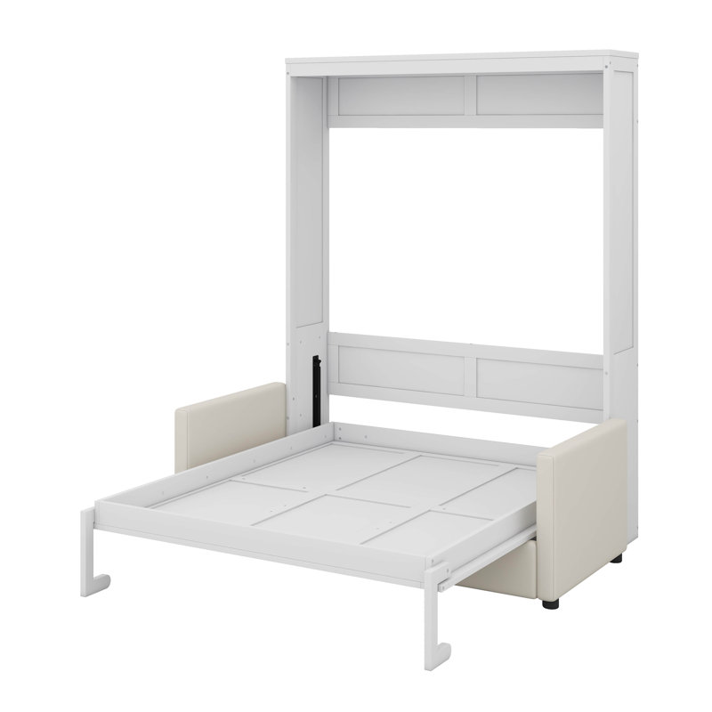 Lit escamotable double pleine grandeur avec coussin, Blanc
