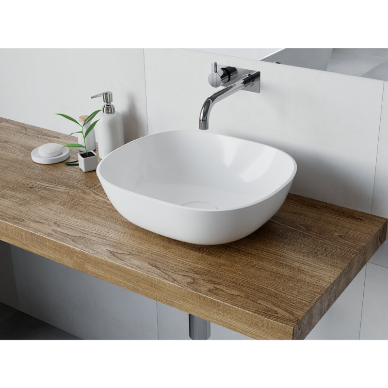 Lavabo de salle de bain vasque rectangulaire en pierre blanche avec trop-plein 16 po 16 po