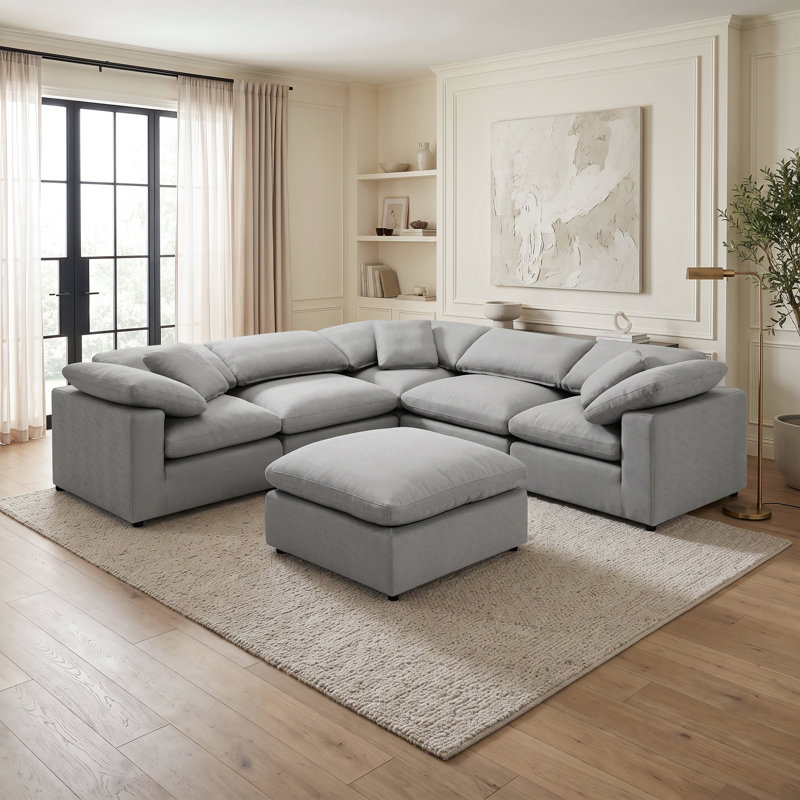 Canapé modulaire rembourré 6 pièces Boucle, Tissu gris