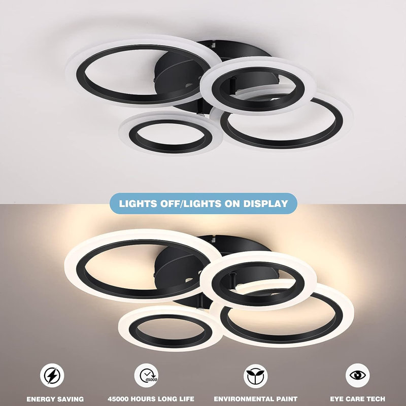 Christain 4-Light Black Modern Integrated LED Flush Mount Ceiling Light