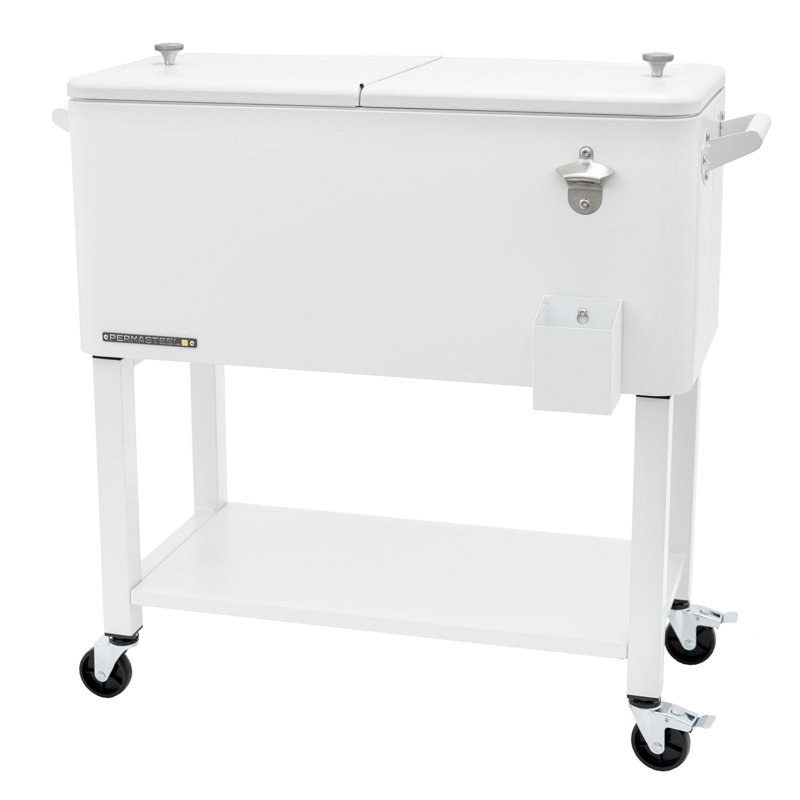 White Powder-Coated Steel 80-Quart Rolling Outdoor Patio Cooler with Wheels