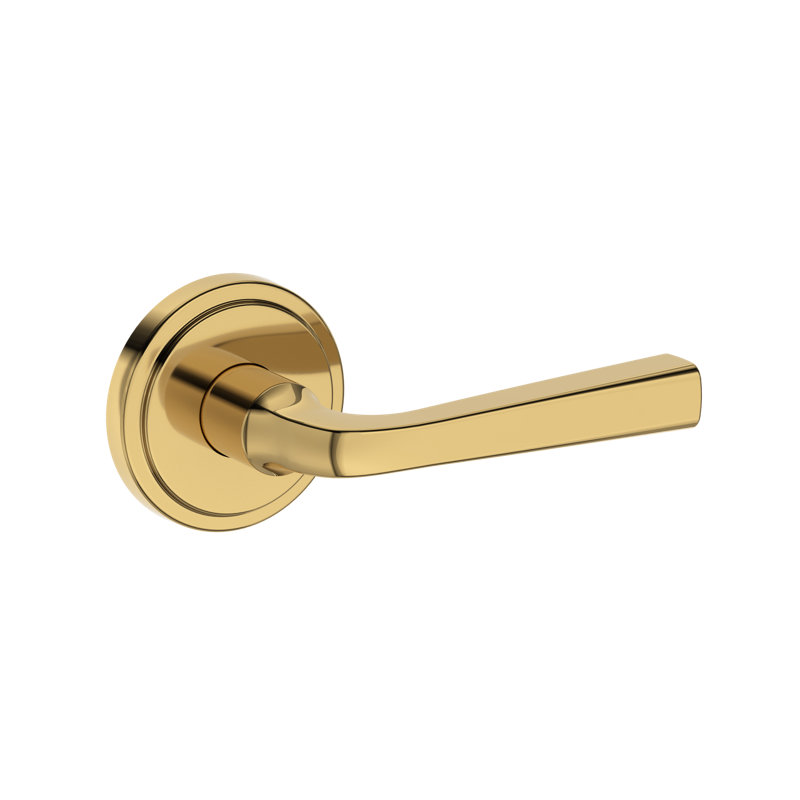 Kinsella Half Dummy Lever with Stepped Round Rose in Satin Nickel, Polished Brass