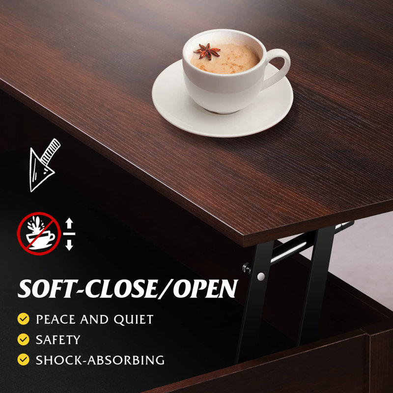 Espresso 39" Lift-Top Coffee Table with Storage Drawers and Shelf