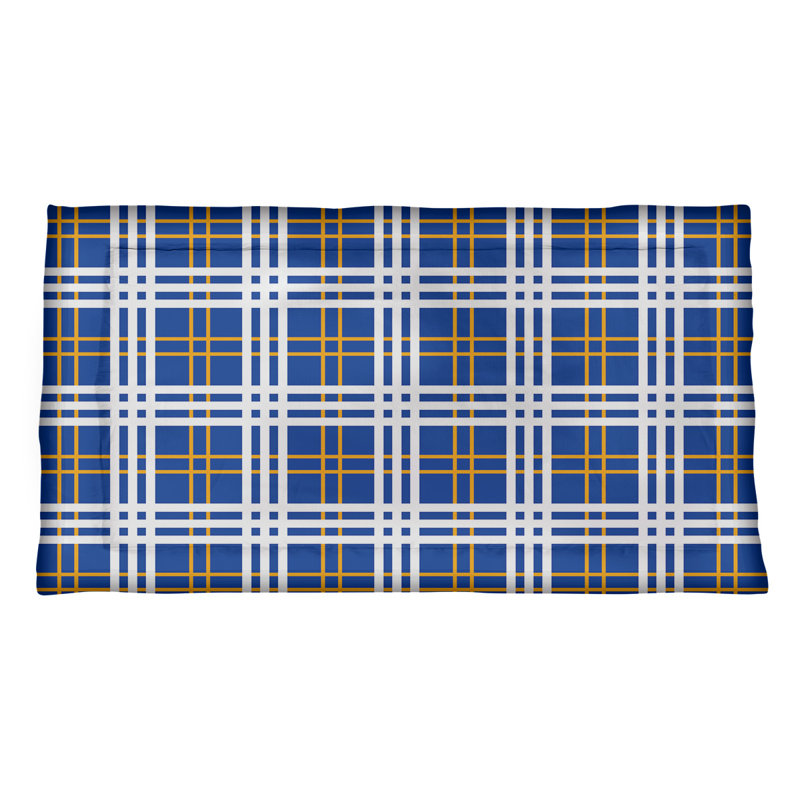 Polyester Plaid Sham Set, King, Blue/Gold/White