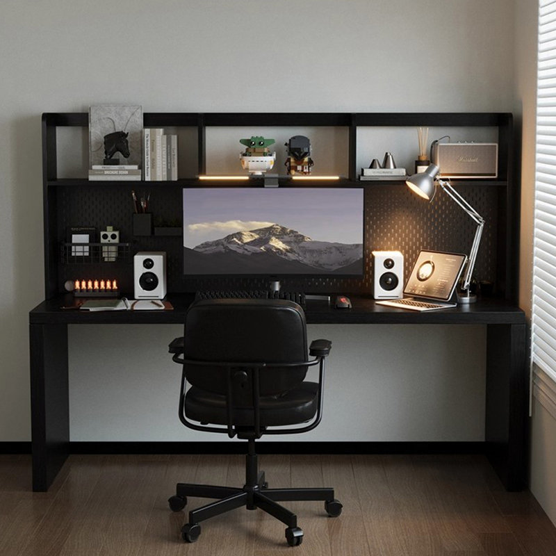 Bureau rectangulaire en bois massif noir, bureau, H 61,02 po x l 55,12 po x P 23,62 po
