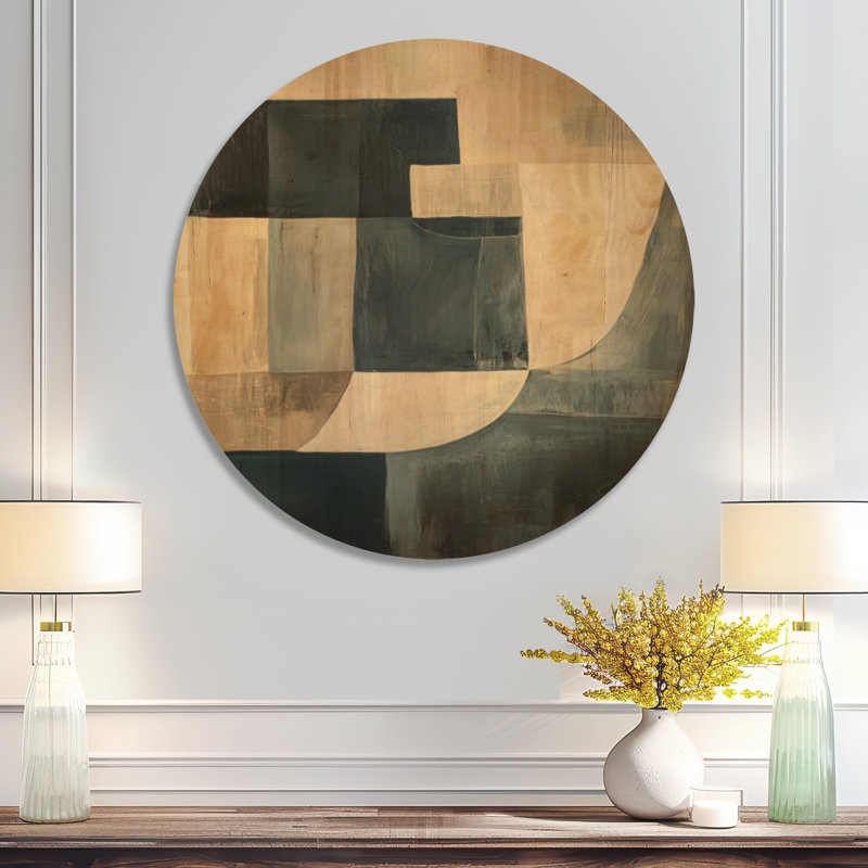 Équilibre géométrique indigo - Décoration murale ronde abstraite en bois, Rond 23 po