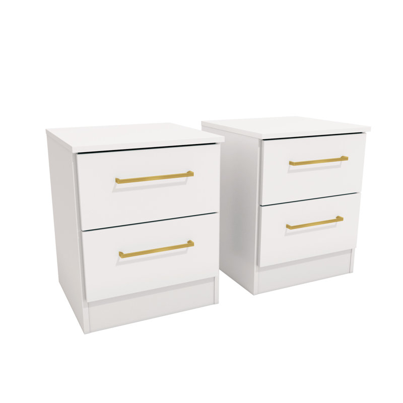 Ensemble de 2 tables de chevet avec poignées dorées Jolyne, Blanc