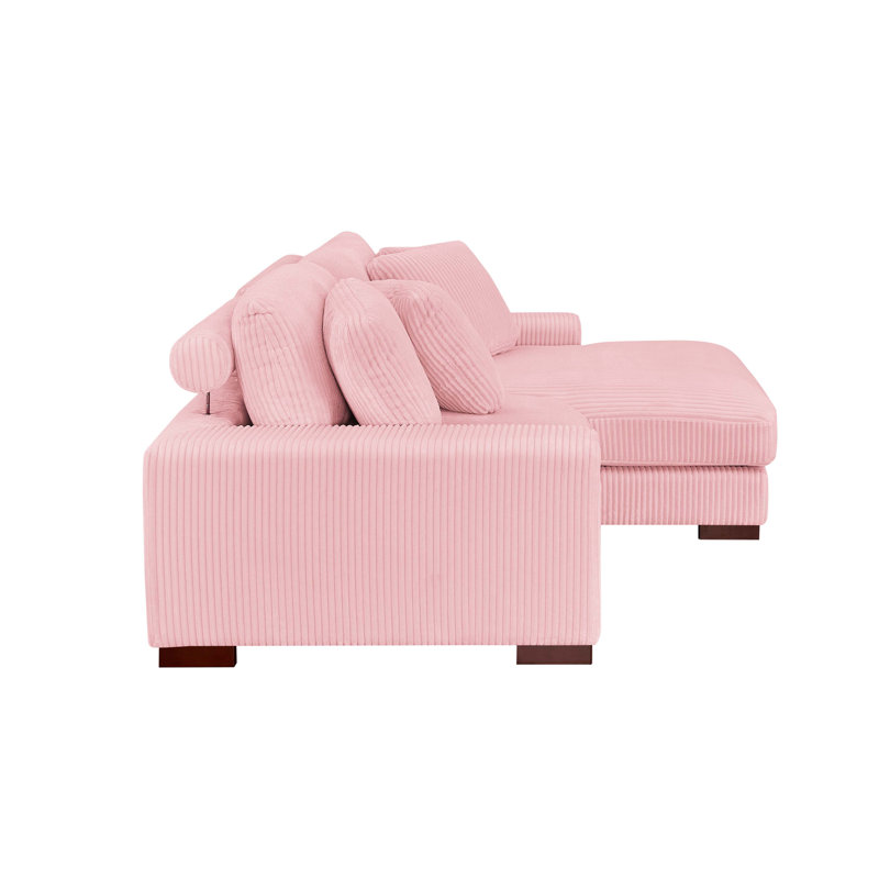 Canapé et méridienne Flaubert Gwendoly, Orienté à droite, Velours côtelé rose, H 33 po x l 89,5 po x P 65 po