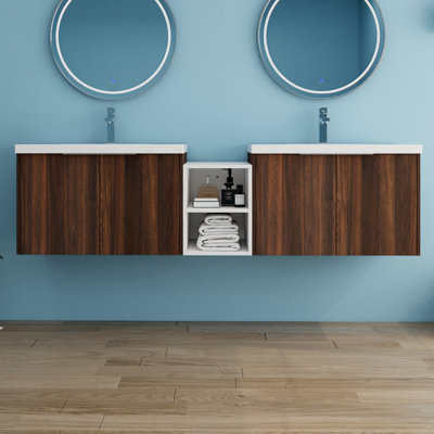 72'' Wall-Mounted Double Bathroom Vanity With Resin Vanity Top -  Latitude RunÂ®, 99897BD25A424AE494D5E40196FD6276