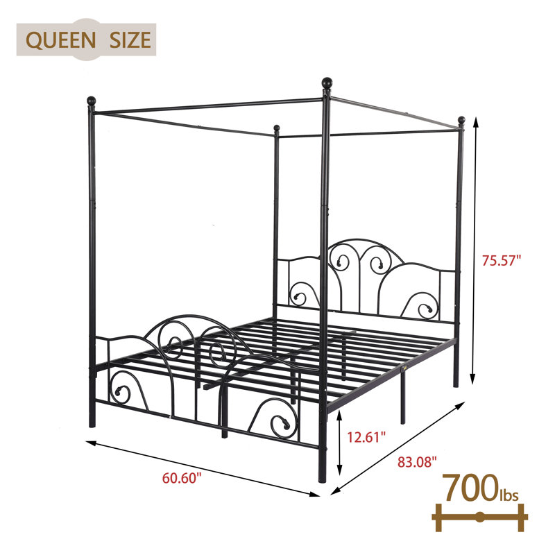 Alberts Metal Bed, Black, Queen