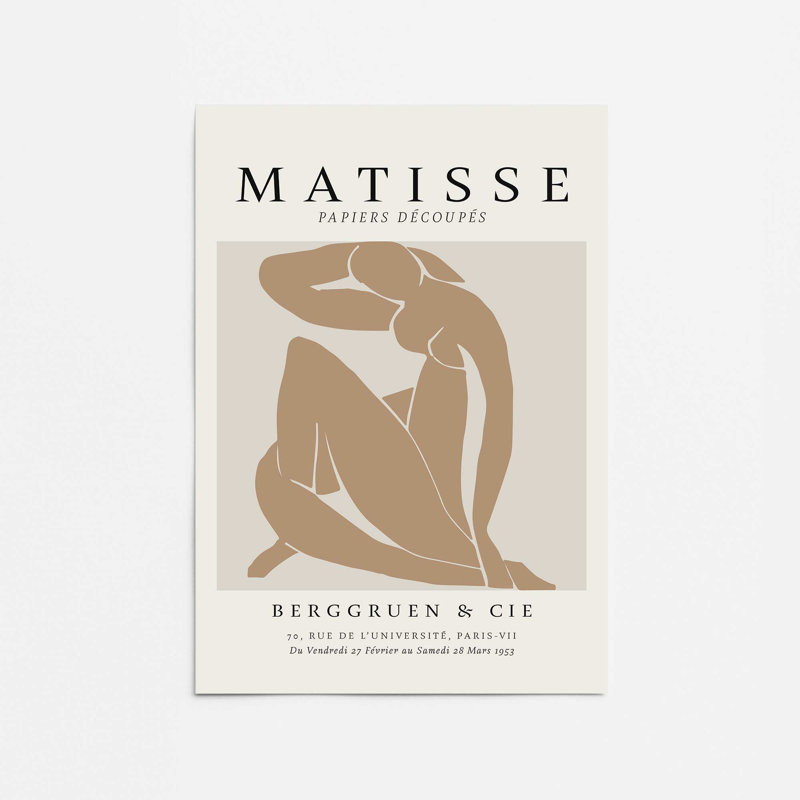 Matisse's Nude II en brun clair roulé, H 36 po x l 24 po x P 0,1 po, Impression sans cadre, Ne s'applique pas