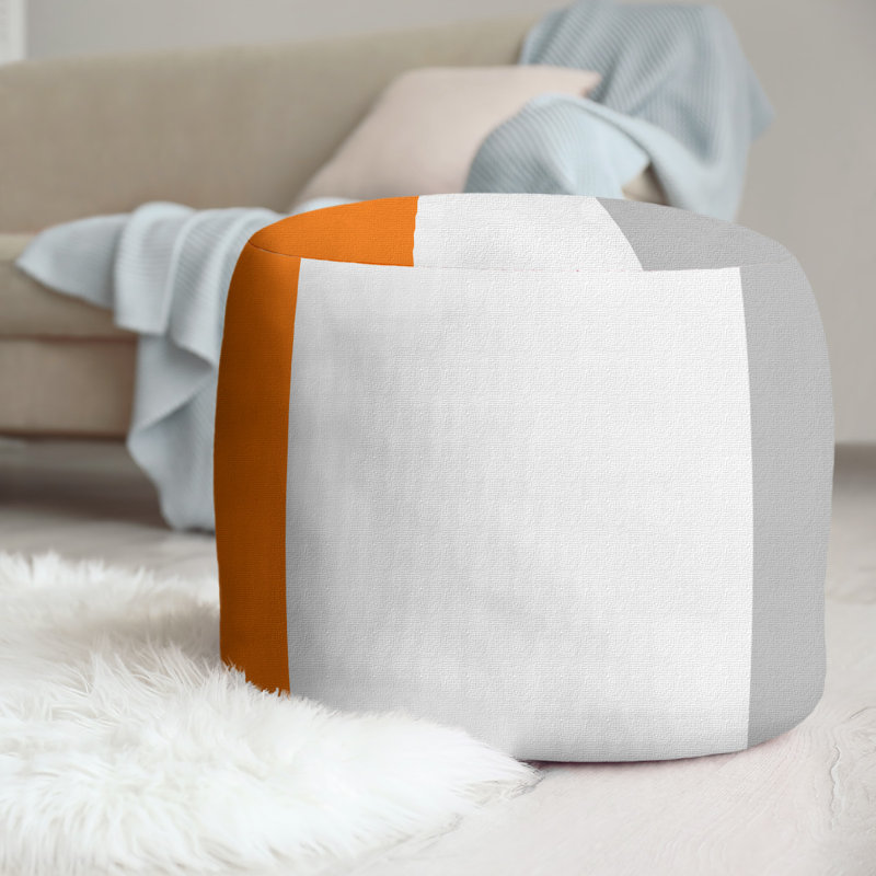 Upholstered Ottoman, Orange/White/Silver