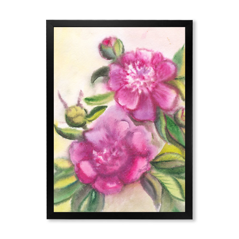 Violet pivoines en fleurs - art sur toile traditionnel, Impression noire sur toile encadrée, H 20 po x l 12 po x P 1,5 po