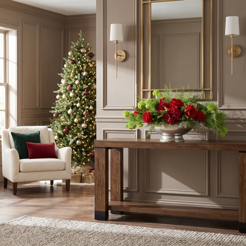 Jana Holiday Centerpiece with Roses and Hydrangeas