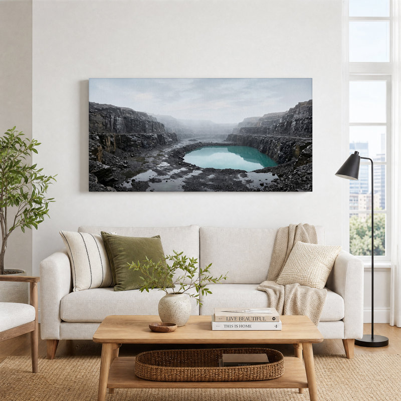 «Rocky Quarry Walls entourant le lac turquoise», art mural, 58“W x 28”H