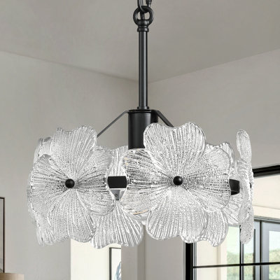 1 - Light Dimmable Single Pendant With 6 Glass Petal Shade