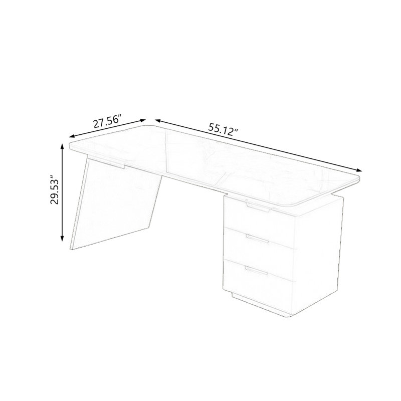 Rectangular Manufactured Wood with 3 drawers desk, 29.53" H x 55.12" W x 27.56" D, White/Gold