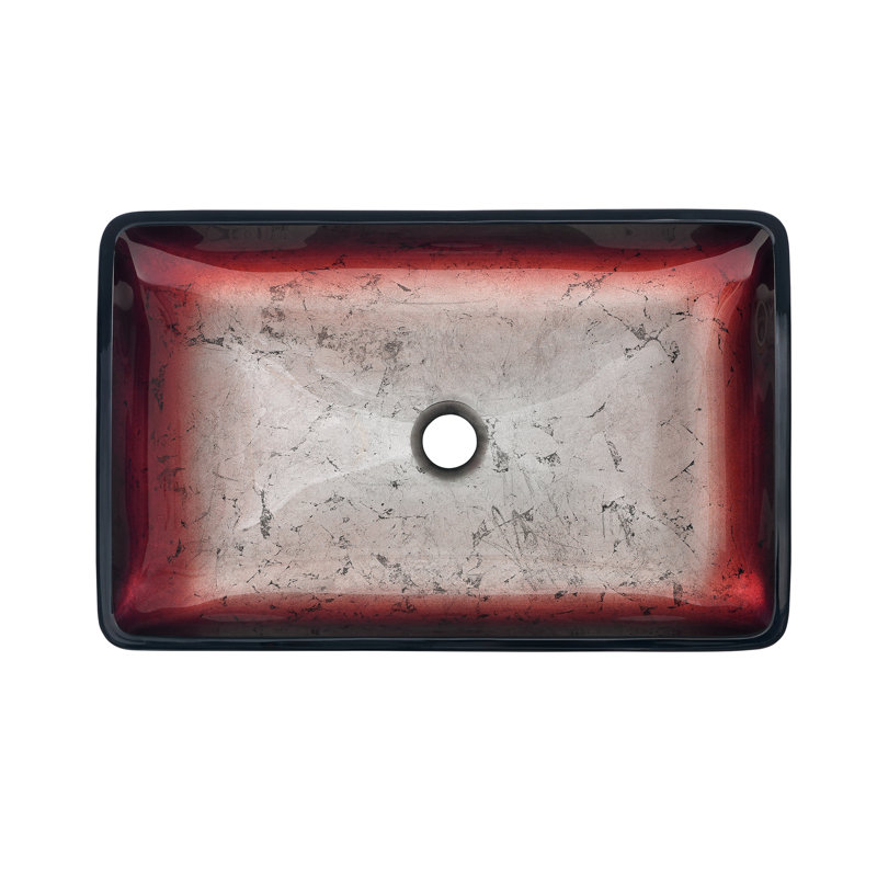 Lavabo vasque rectangulaire en verre avec robinet Cascade, Rouge tison, Rouge tison
