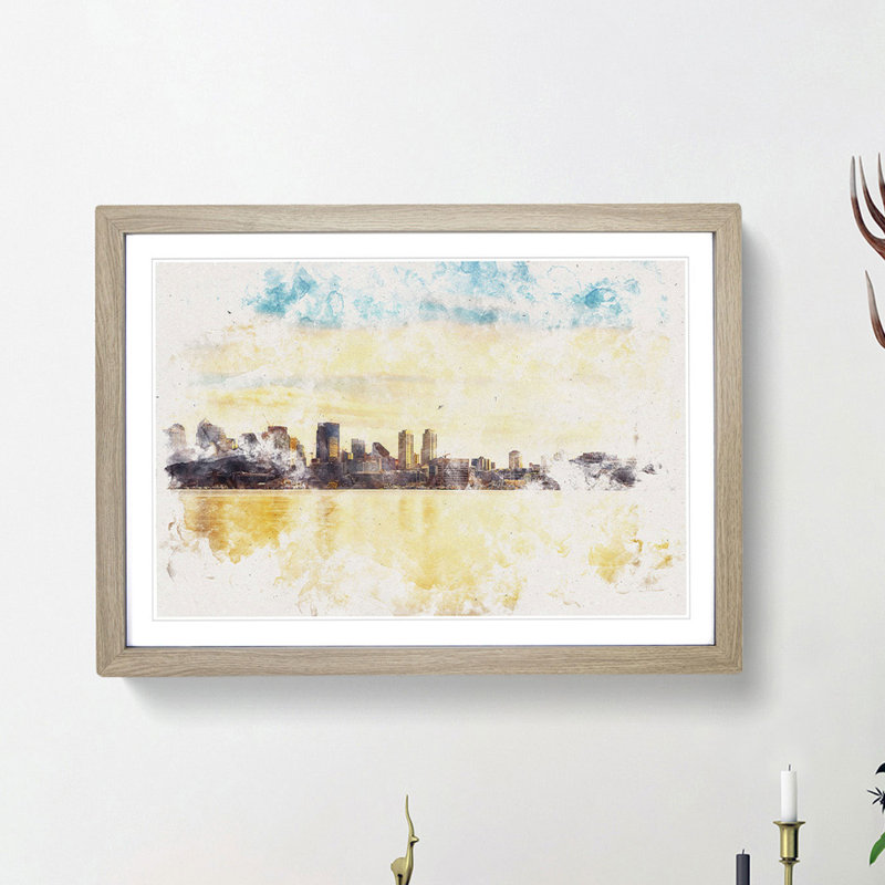 Reflection of the Seattle Skyline - Picture Frame Painting Print, 33cm H x 45cm W x 2cm D, Oak Framed
