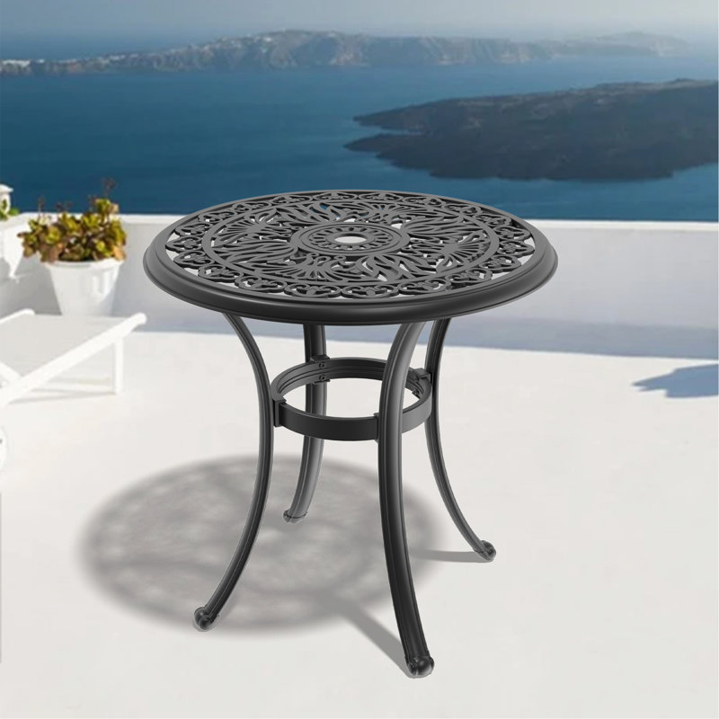 26.77-Inch Cast Aluminum Patio Dining Table With Black Frame And Umbrella Hole