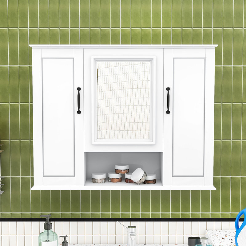 Armoire de salle de bain murale à miroir avec tablettes réglables, rangement dissimulé, White