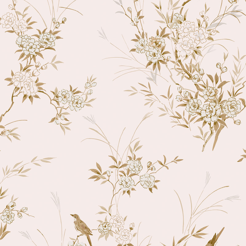 Rachel Ashwell Bird Chinoiserie Pink Gold Wallpaper, Pink