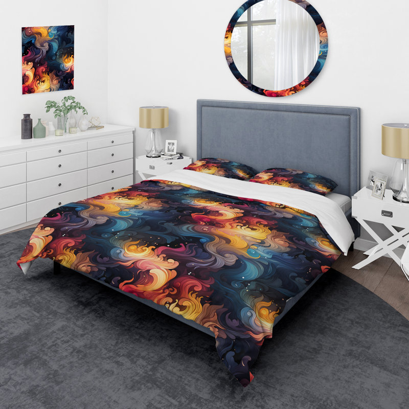 Celestial Concealment Ripple II - Ensemble de housse de couette à motif abstrait - Microfibre de polyester