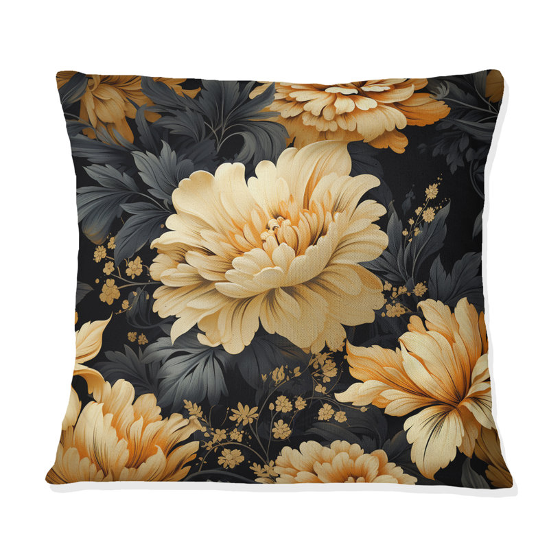 Yellow Hydrangea Flower Damask Dream - Damask Polyester Throw Pillow, 18"H x 18"W