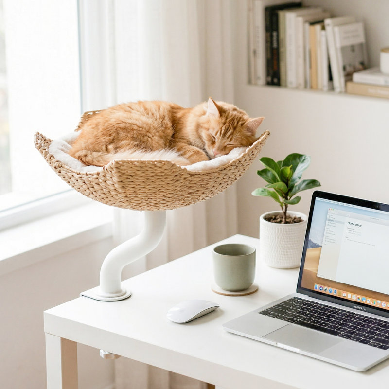 Lit de bureau surélevé pour chat, perchoir de bureau compact pour chats de bureau, s'adapte à toutes les tailles de chat, capacité de poids de 50 lb, tissage naturel