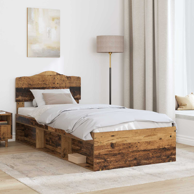 Solid Wood Bed, European Single (90 x 200 cm), Old Wood