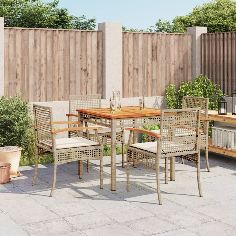 Bayou Breeze 5 Piece Patio Dining Set With Cushions Black Poly Rattan, Beige/Beige, 4