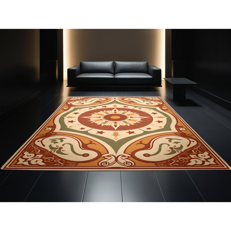 Tapis moelleux moelleux à imprimé bohémien brun et beige Prompton, 8 x 10