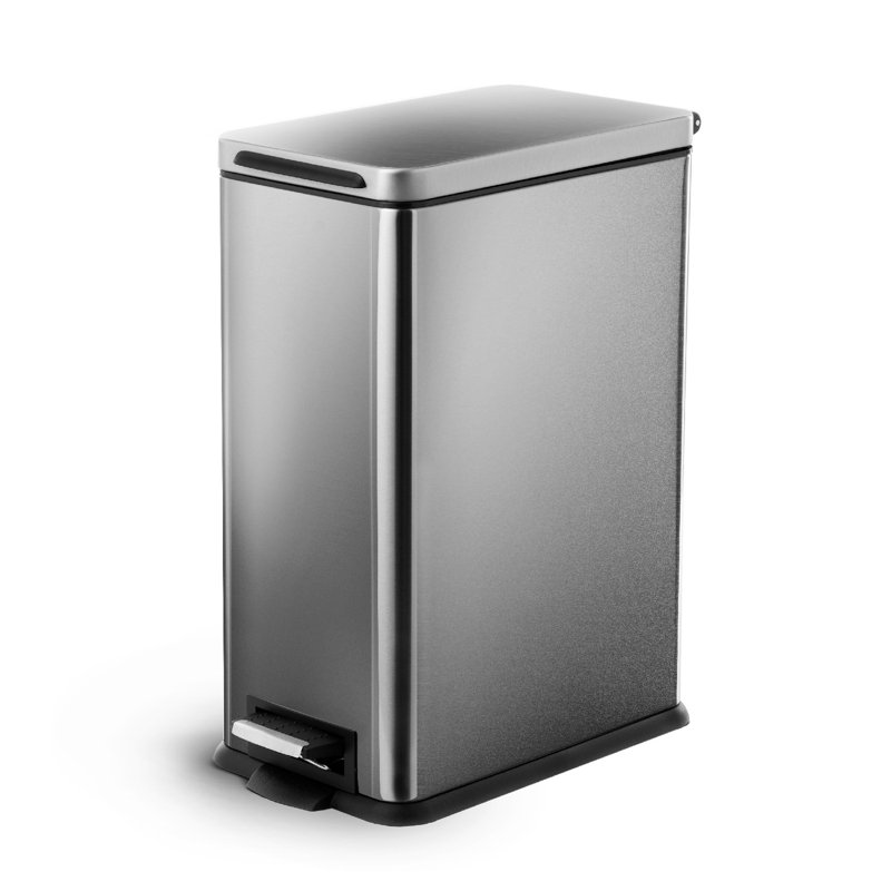 Slim Brushed Silver Stainless Steel Pedal Kitchen Trash Can