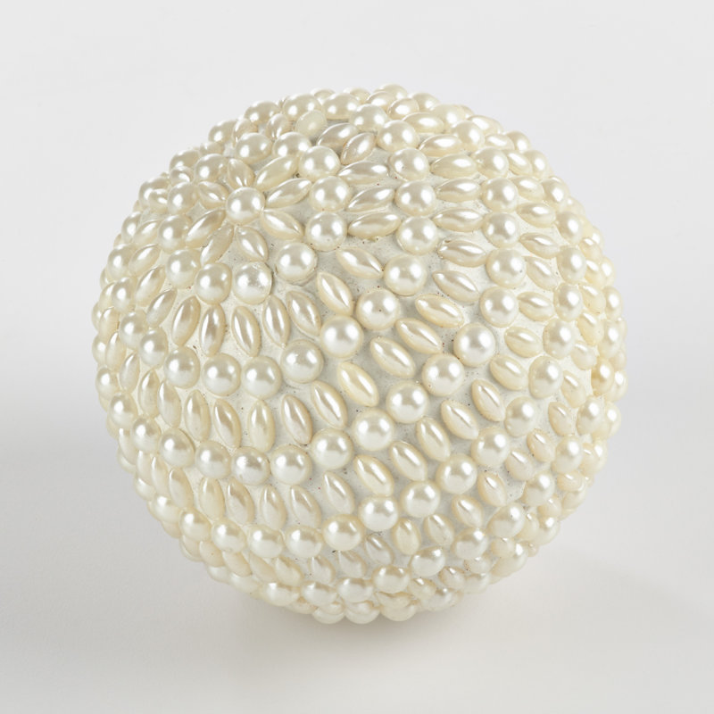 Ivory Beaded and Pearl Design Decorative Orbs Set