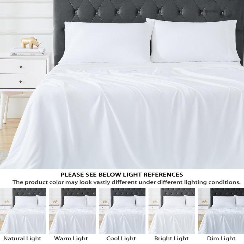 Ensemble de draps en rayonne à refroidissement complet, draps 4 pièces avec drap-housse à poche profonde de 16 po, draps soyeux et respirants avec drap plat et taies d'oreiller