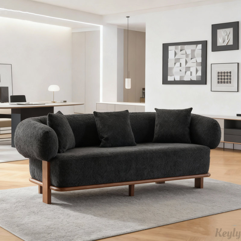 Round Arm Curved Sofa, Black
