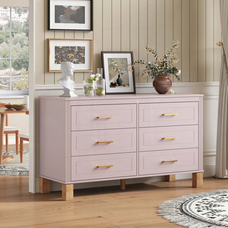 Commode double rose à 6 tiroirs, Pink