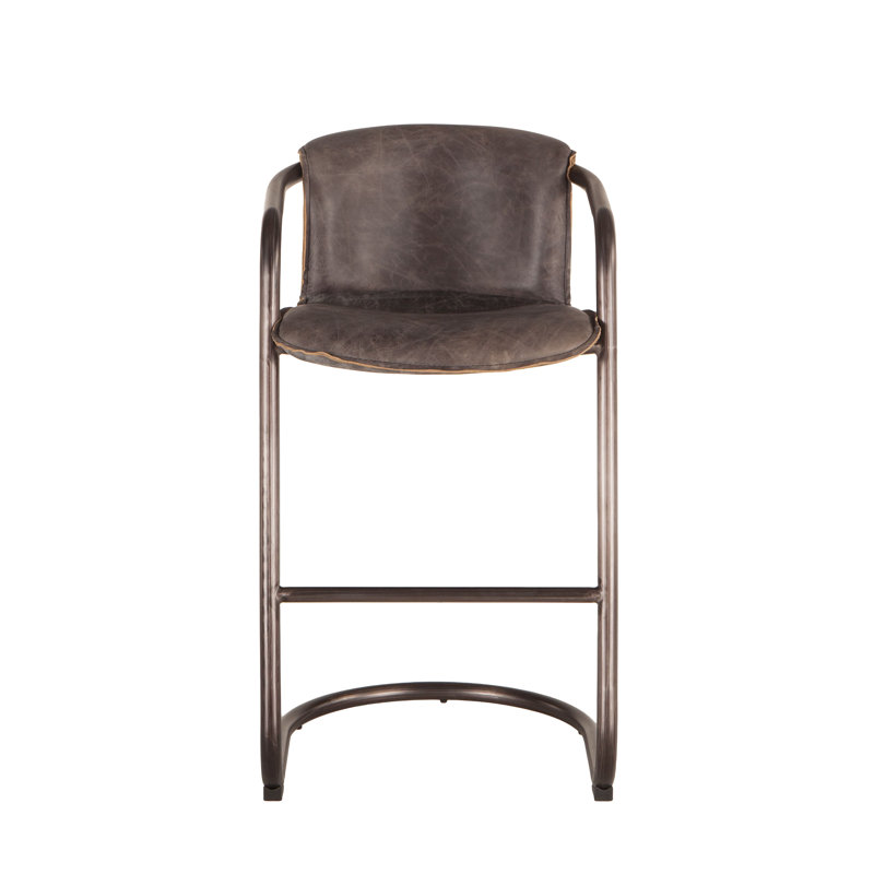 Tabouret de bar et de comptoir Darbonne, Cuir ébène antique / cadre bronze rétro